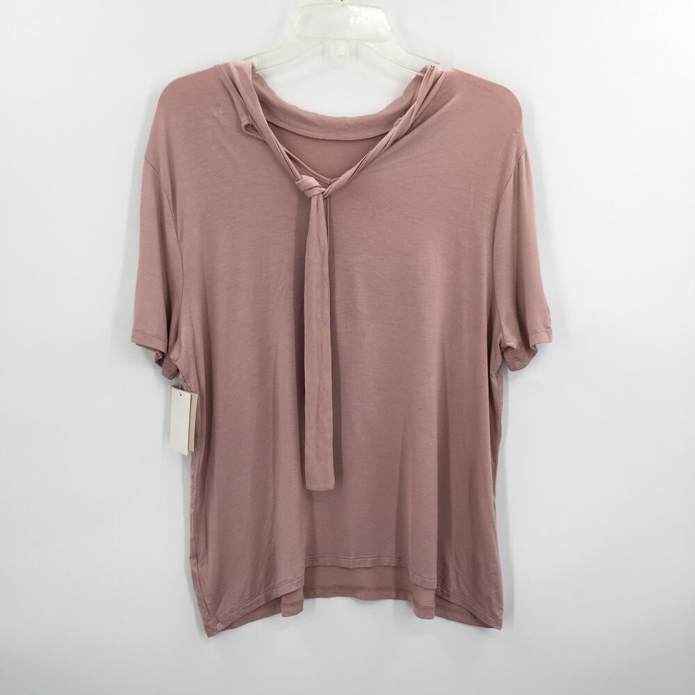14th & Union Mock Neck Tie Back T-Shirt Top Blush Medium - Picture 3 of 5